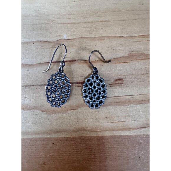 Pandora Sterling Silver Pavé Lace Oval Dangle Earrings S925 ALE, Cubic Zirconia - Picture 2 of 7